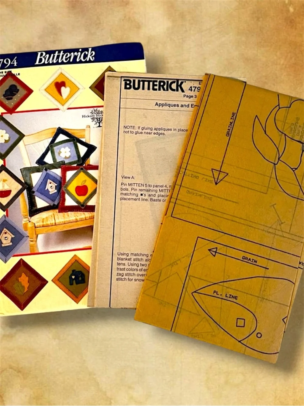 Lot of 2 Vintage Butterick Quilt Patterns Patchwork & Appliqué Uncut